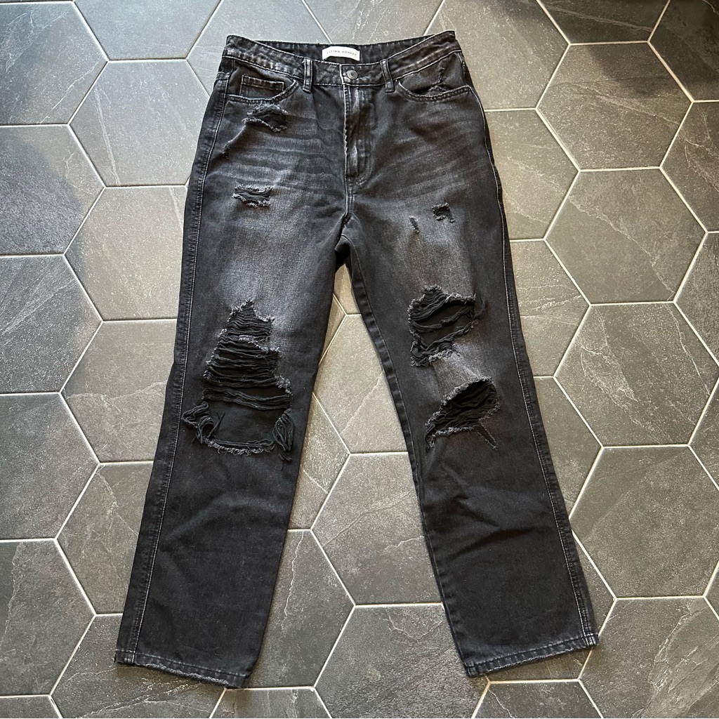 Flying Monkey Black Stone Wash Ripped Distressed Jeans